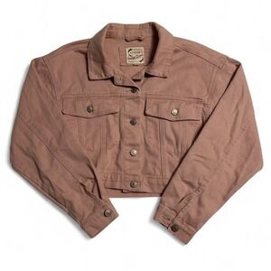 Stoosh Vintage Denim Pink Cropped Jean Jacket Women's Size Small Double Pocket